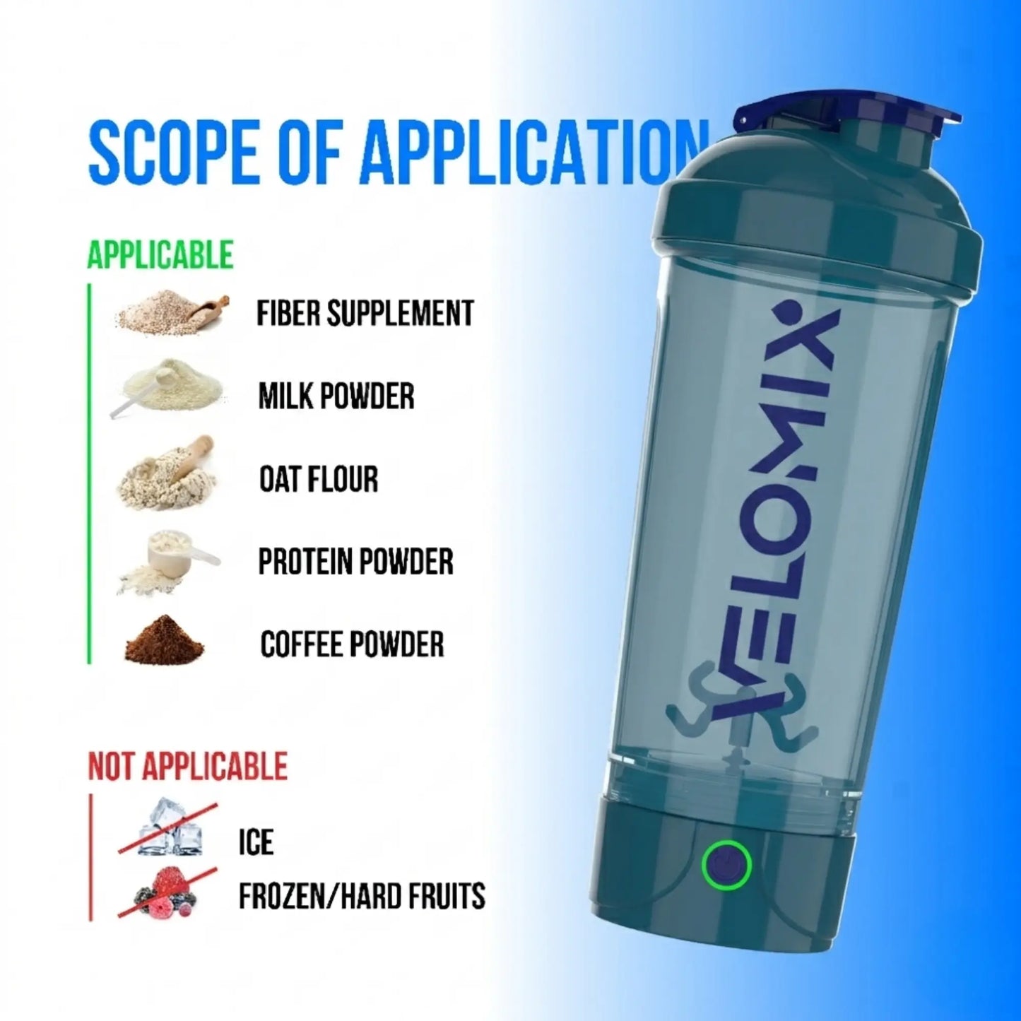 VELOMIX 24Oz Electric Protein Shake Mixer Bottle - USB-C Rechargeable, Leak-Proof Drink Mixer, 80 Mixes per Charge, 1-Touch Mix, Easy-Clean, Durable Bpa-Free PP/PE Plastic for Gym Stuff