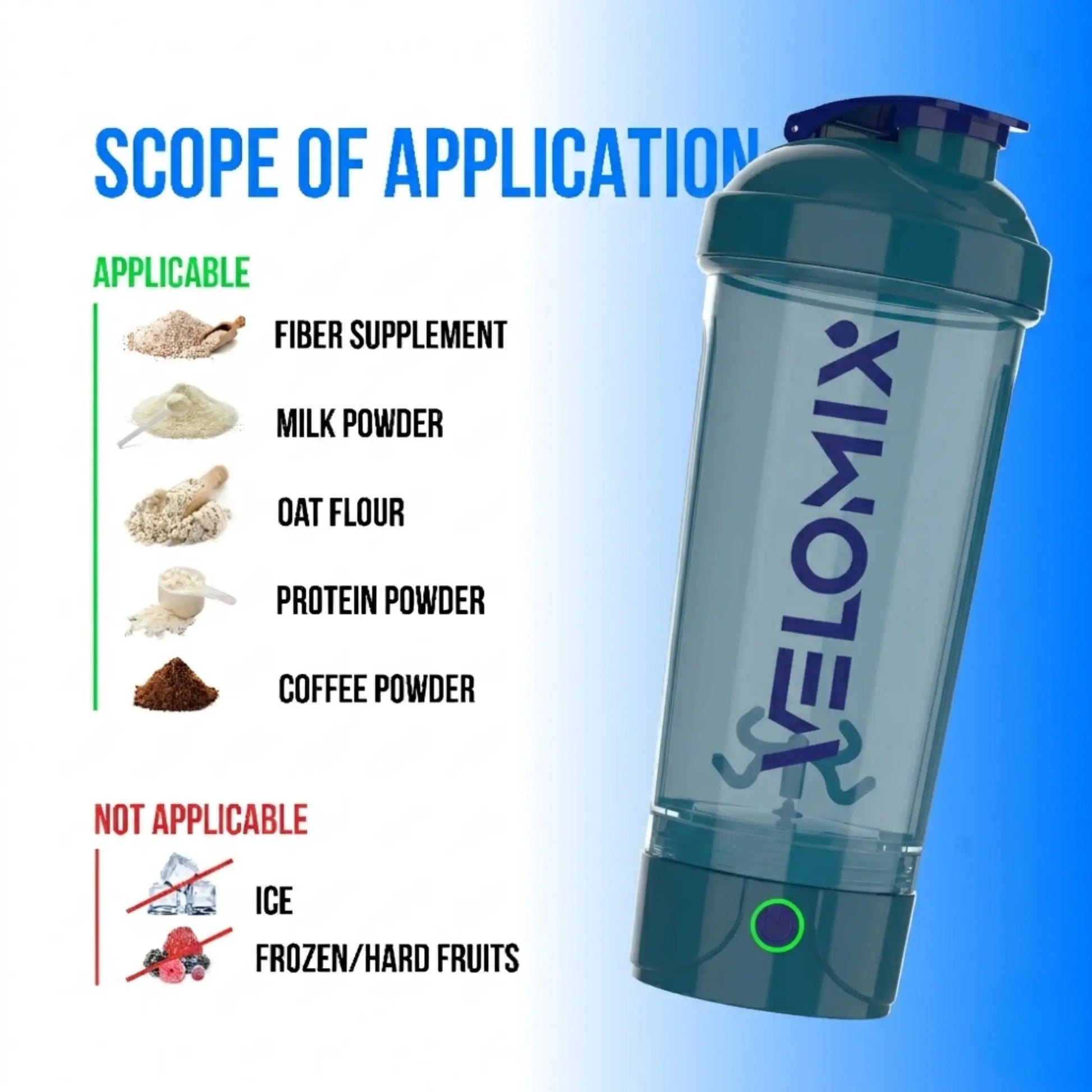 VELOMIX 24Oz Electric Protein Shake Mixer Bottle - USB-C Rechargeable, Leak-Proof Drink Mixer, 80 Mixes per Charge, 1-Touch Mix, Easy-Clean, Durable Bpa-Free PP/PE Plastic for Gym Stuff