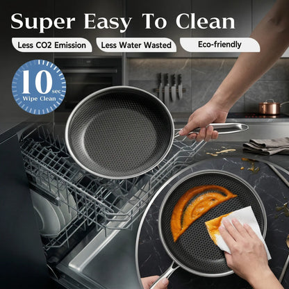XBM Professional 3-Piece Hybrid Nonstick Cookware Set, Mother'S Day Gift,Rivetless Ceramic Honeycomb Skillets (8", 10", 12"), 100% PTFE/PFOA Free, Tri-Ply Stainless Steel, Induction & Oven Safe Lid Pans Wok