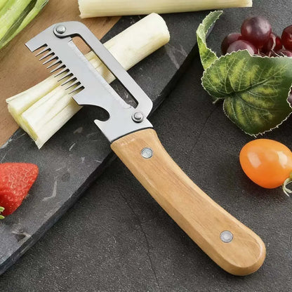 【Summervibes】Multi-Functional Vegetable Peeler for Kitchen, Ultra-Sharp Stainless Steel Blade with Wooden Handle and Bottle Opener, for Vegetables or Fruits That Need to Be Peeled (2 Pcs)