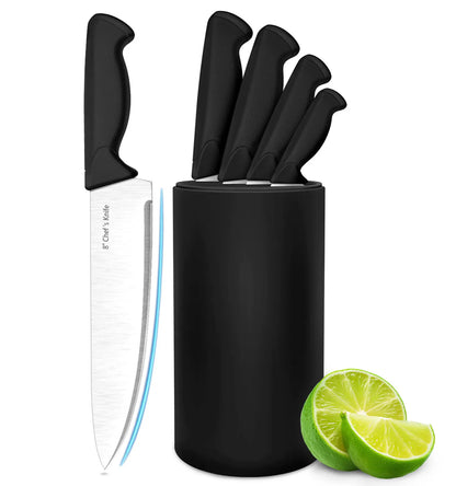 HENKELIVING 6-Piece Professional Kitchen Knife Set with Durable Block, Rust-Resistant Blades, and Ergonomic Handles in Black