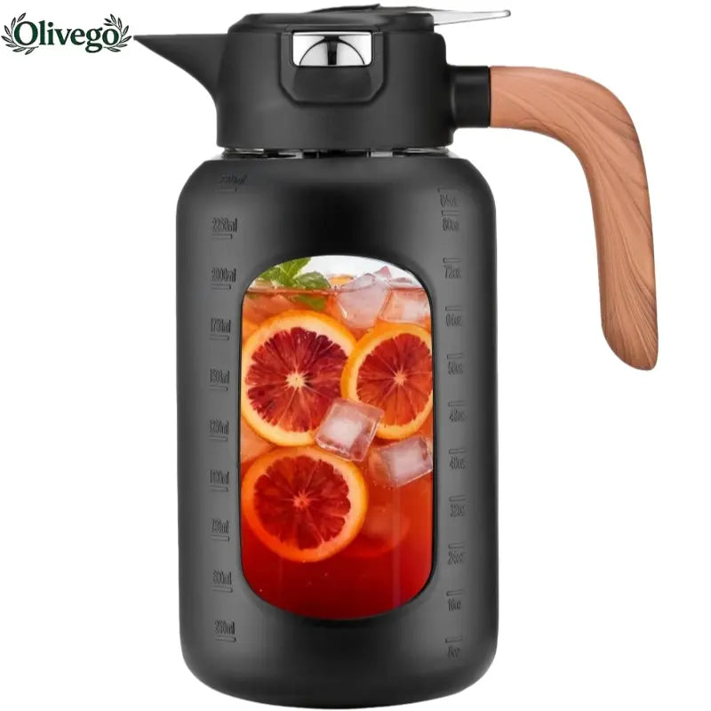 【Olivego】84Oz Borosilicate Glass Pitcher with Lid and Handle, Large Iced Tea & Lemonade Jug for Cold Brew, Juice & Summer Drinks