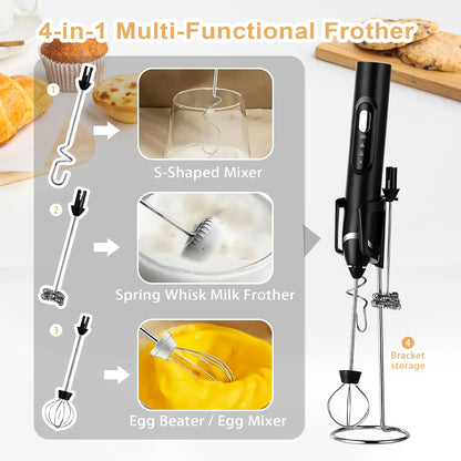 Summervibes 2026 Upgraded Rechargeable Milk Frother Handheld with 3 Heads 3 Speeds, Electric Coffee Mixer & Drink Foamer, Stainless Steel Whisk for Cappuccino, Latte, Cream Maker, Hot Chocolate, Egg Beater, Portable Kitchen Milk Bubbler Toolmothersdaygift