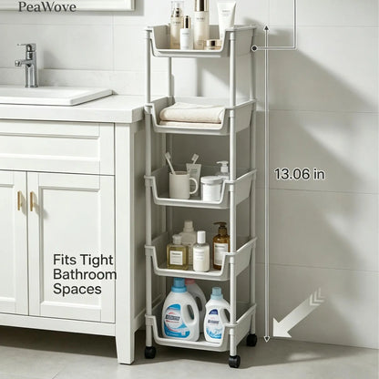 Peawove Multifunctional Multi-Layer Plastic Storage Cartwith Wheels, Layered Shelf Organizer for Bedroomkitchen Bathroom Living Room, Adjustablestanding Shelf Suction Cup Sponge Holder for Kitchen Sink Semiannual Sale 2026 Easy Install Kit Glove Clip Cas