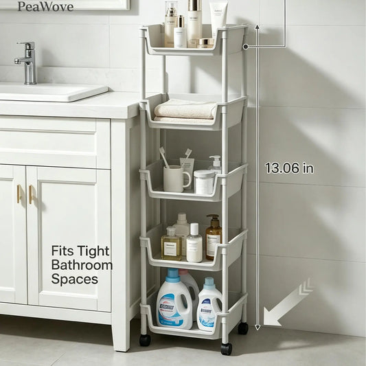 Peawove Multifunctional Multi-Layer Plastic Storage Cartwith Wheels, Layered Shelf Organizer for Bedroomkitchen Bathroom Living Room, Adjustablestanding Shelf Suction Cup Sponge Holder for Kitchen Sink Semiannual Sale 2026 Easy Install Kit Glove Clip Cas