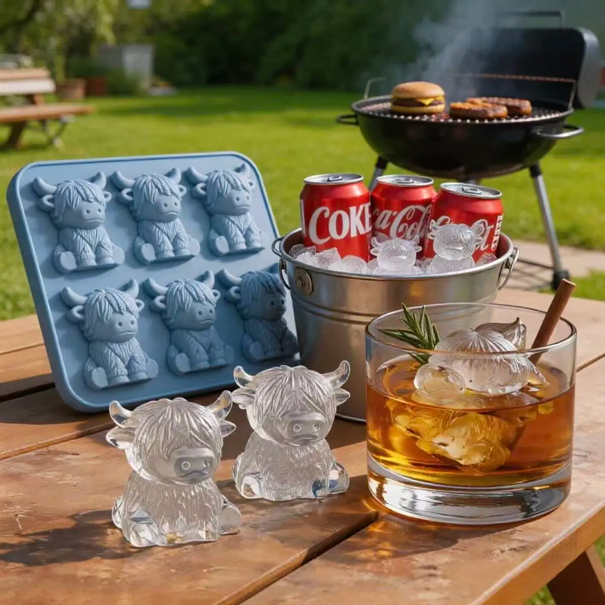 Mini Highland Cow Ice Cube Mold - 3D Cute Silicone Ice Cube Trays Perfect for Whiskey Cocktails Parties & Gift Giving