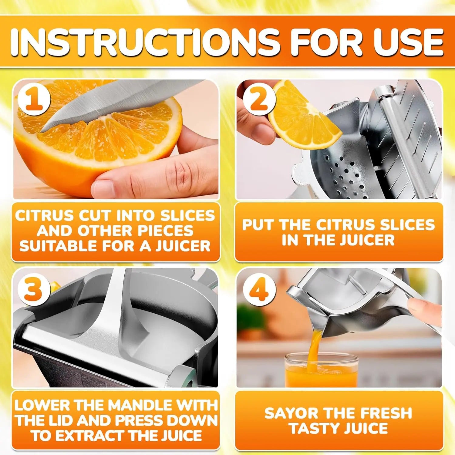 Fruit Juice Squeezer Handheld Aluminum Alloy Manual Juicer Hand Press, Non-Slip Ergonomic Handle, Easy to Use & Clean, 0.36 L Capacity Great Bar Juicer for Citrus, Pomegranate, and Other Fruits