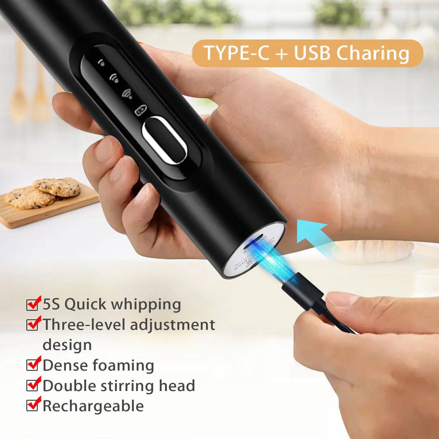 Summervibes 2026 Upgraded Rechargeable Milk Frother Handheld with 3 Heads 3 Speeds, Electric Coffee Mixer & Drink Foamer, Stainless Steel Whisk for Cappuccino, Latte, Cream Maker, Hot Chocolate, Egg Beater, Portable Kitchen Milk Bubbler Toolmothersdaygift