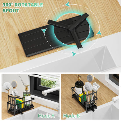 Sponge Holder for Kitchen Sink, Sink Caddy with High Brush Holder, Kitchen Sink Organizer Countertop ,304 Stainless Steel