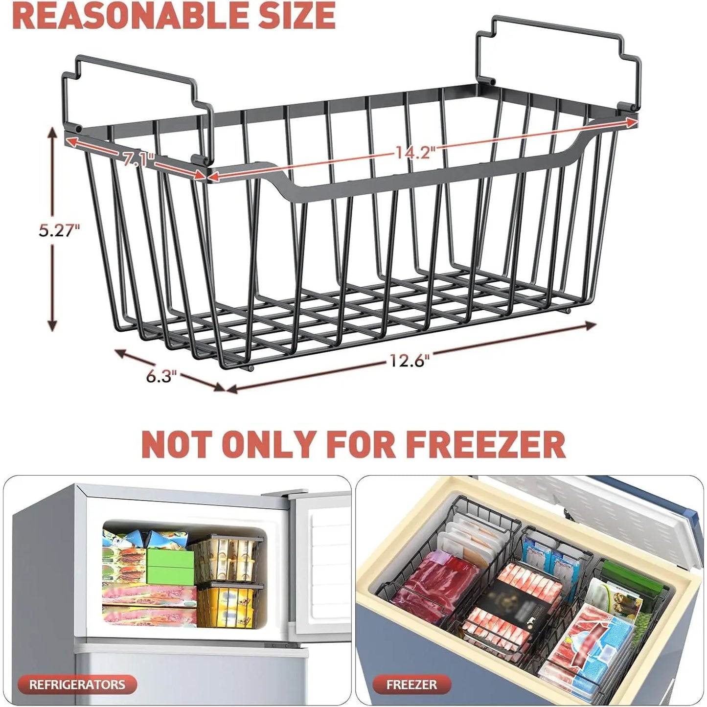 VANCASTLE Stackable Freezer Organizer Bins with Foldable Handles, Coated Metal Storage Solutions for 3.5-7 Cu.Ft Deep Chest Freezers, Optimizing Space Utilization