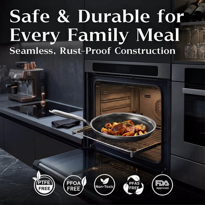 XBM Professional 3-Piece Hybrid Nonstick Cookware Set, Mother'S Day Gift,Rivetless Ceramic Honeycomb Skillets (8", 10", 12"), 100% PTFE/PFOA Free, Tri-Ply Stainless Steel, Induction & Oven Safe Lid Pans Wok