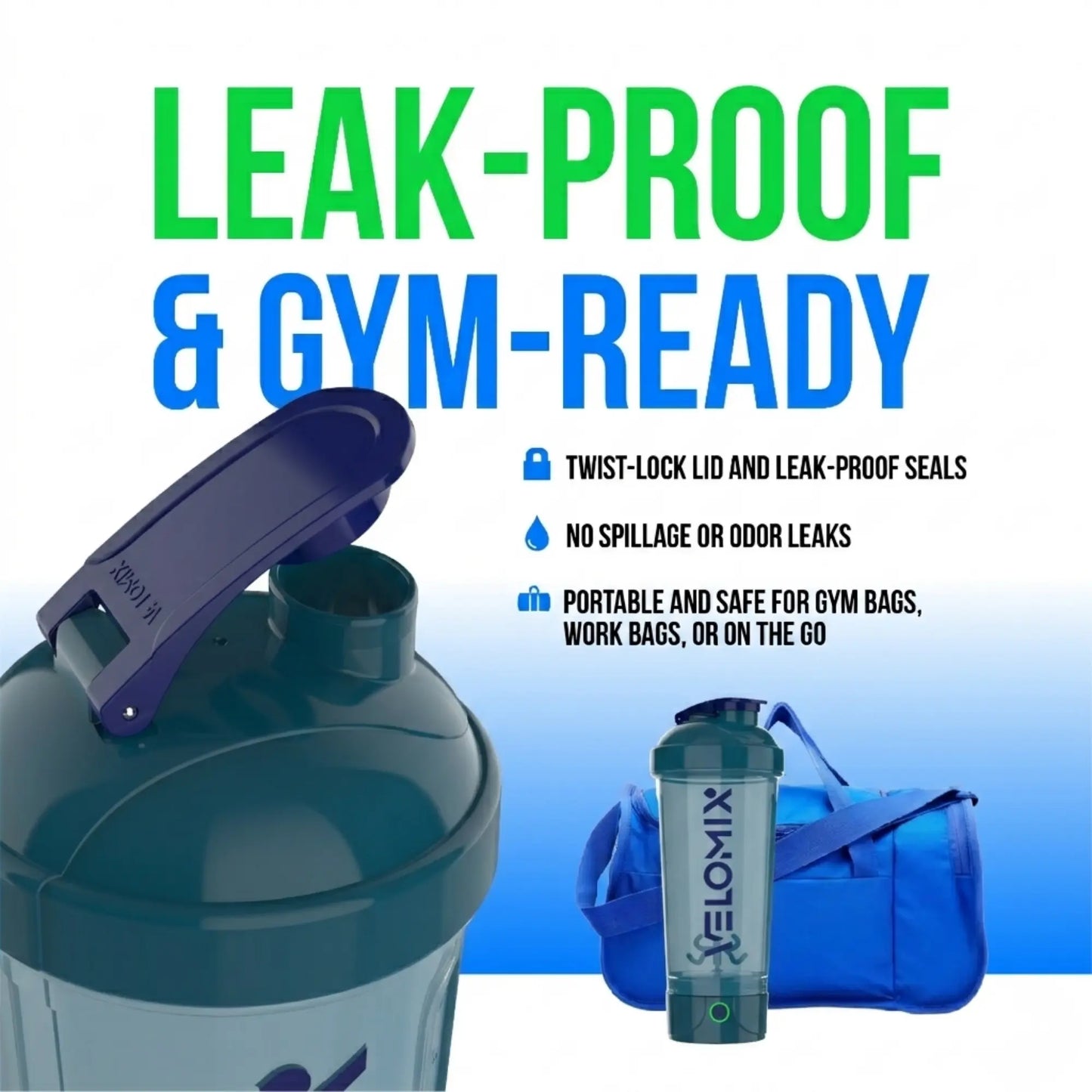 VELOMIX 24Oz Electric Protein Shake Mixer Bottle - USB-C Rechargeable, Leak-Proof Drink Mixer, 80 Mixes per Charge, 1-Touch Mix, Easy-Clean, Durable Bpa-Free PP/PE Plastic for Gym Stuff