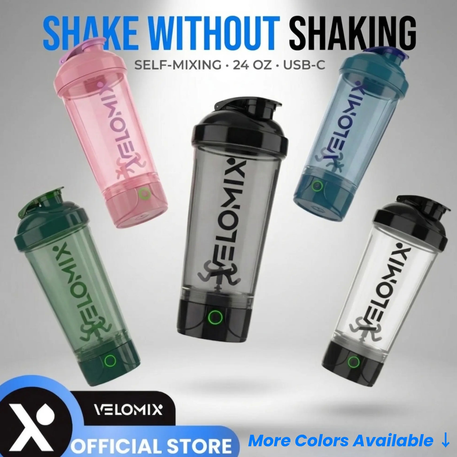 VELOMIX 24Oz Electric Protein Shake Mixer Bottle - USB-C Rechargeable, Leak-Proof Drink Mixer, 80 Mixes per Charge, 1-Touch Mix, Easy-Clean, Durable Bpa-Free PP/PE Plastic for Gym Stuff