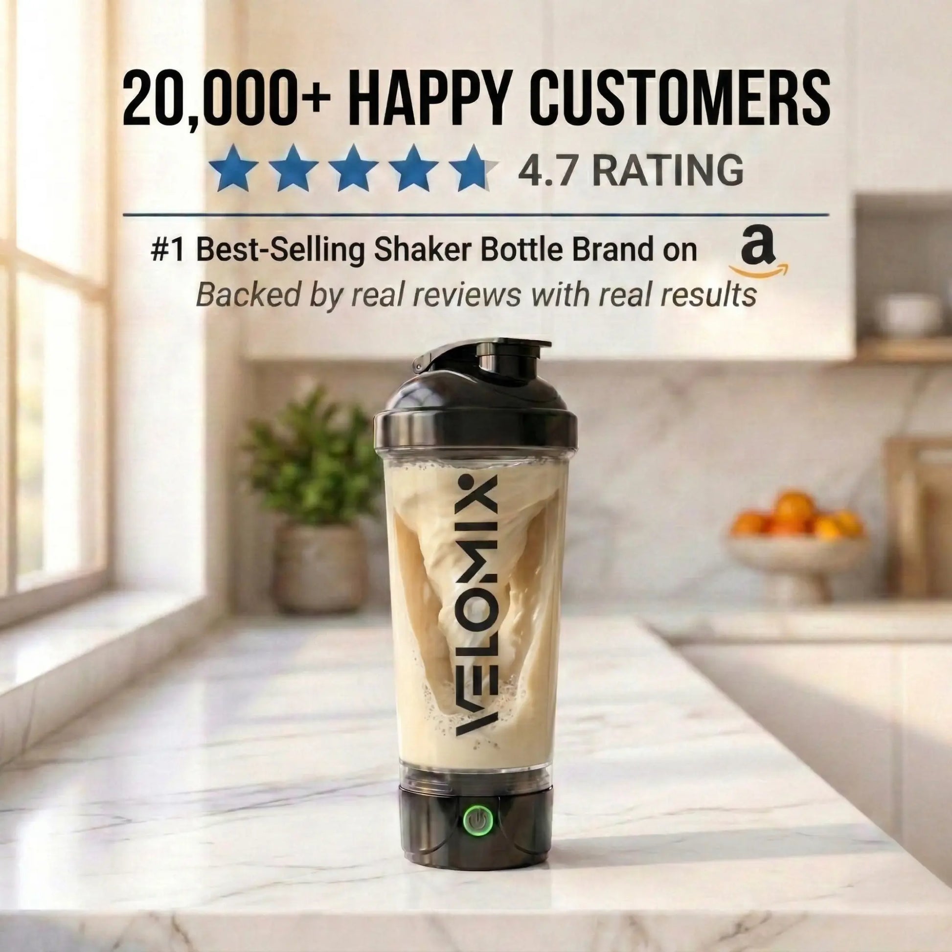 VELOMIX 24Oz Electric Protein Shake Mixer Bottle - USB-C Rechargeable, Leak-Proof Drink Mixer, 80 Mixes per Charge, 1-Touch Mix, Easy-Clean, Durable Bpa-Free PP/PE Plastic for Gym Stuff