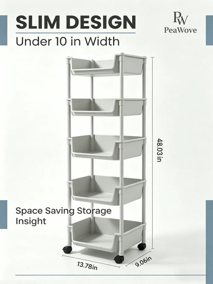Peawove Multifunctional Multi-Layer Plastic Storage Cartwith Wheels, Layered Shelf Organizer for Bedroomkitchen Bathroom Living Room, Adjustablestanding Shelf Suction Cup Sponge Holder for Kitchen Sink Semiannual Sale 2026 Easy Install Kit Glove Clip Cas
