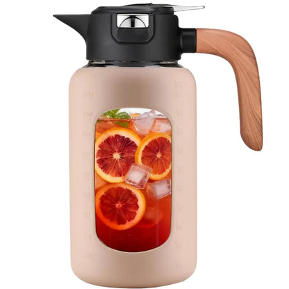 【Olivego】84Oz Borosilicate Glass Pitcher with Lid and Handle, Large Iced Tea & Lemonade Jug for Cold Brew, Juice & Summer Drinks