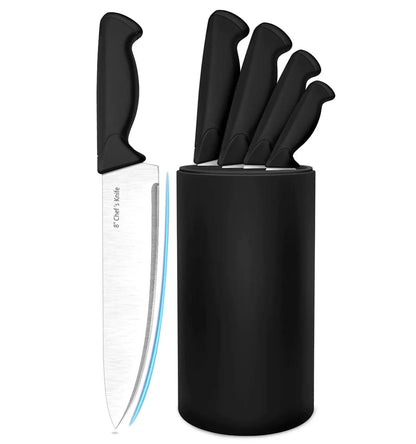 HENKELIVING 6-Piece Professional Kitchen Knife Set with Durable Block, Rust-Resistant Blades, and Ergonomic Handles in Black
