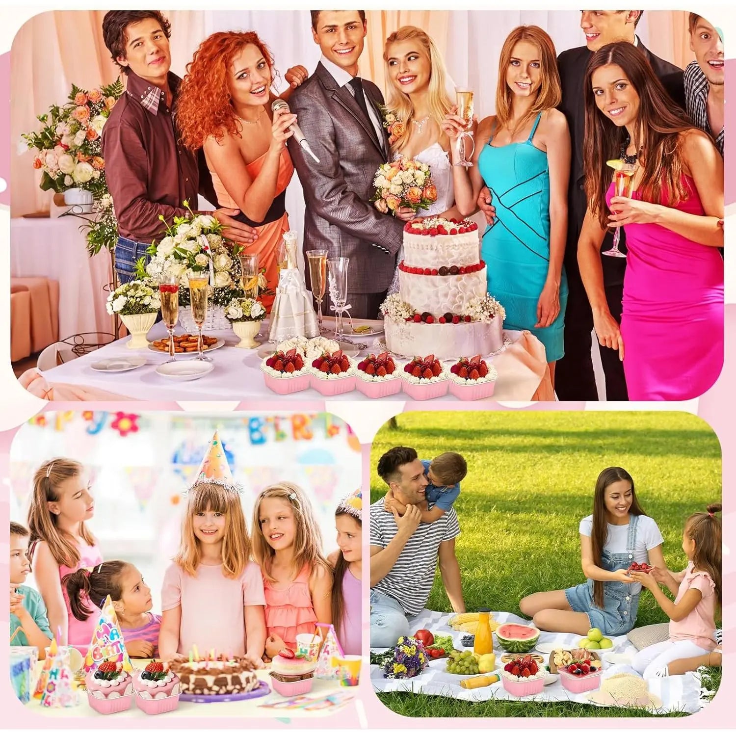 30Pack 5Oz Pink Mini Cake Pans with Lids Baking Cups Aluminum Foil Pans Tins Individual Dessert Cups Containers for Sales Party Picnics