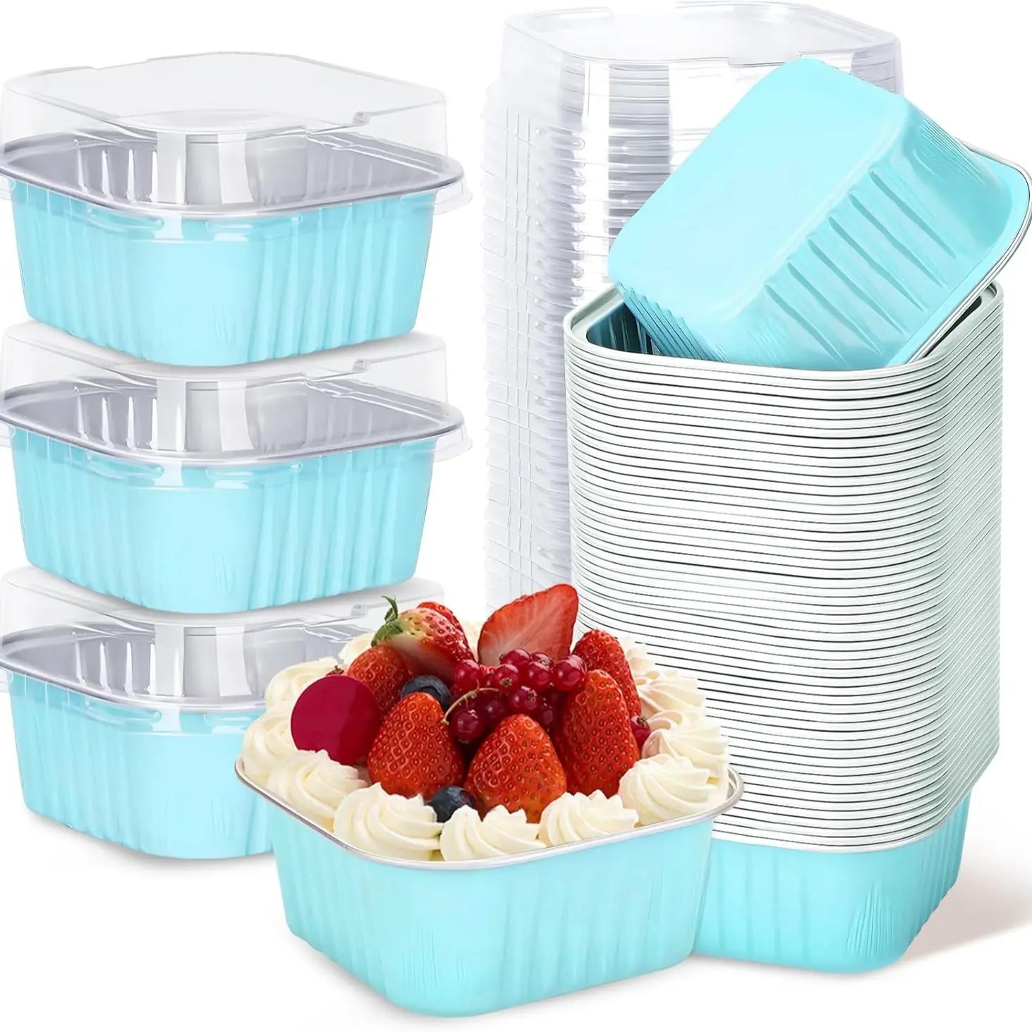 30Pack 5Oz Pink Mini Cake Pans with Lids Baking Cups Aluminum Foil Pans Tins Individual Dessert Cups Containers for Sales Party Picnics
