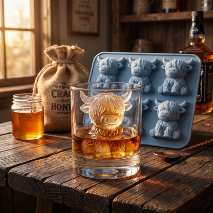 Mini Highland Cow Ice Cube Mold - 3D Cute Silicone Ice Cube Trays Perfect for Whiskey Cocktails Parties & Gift Giving