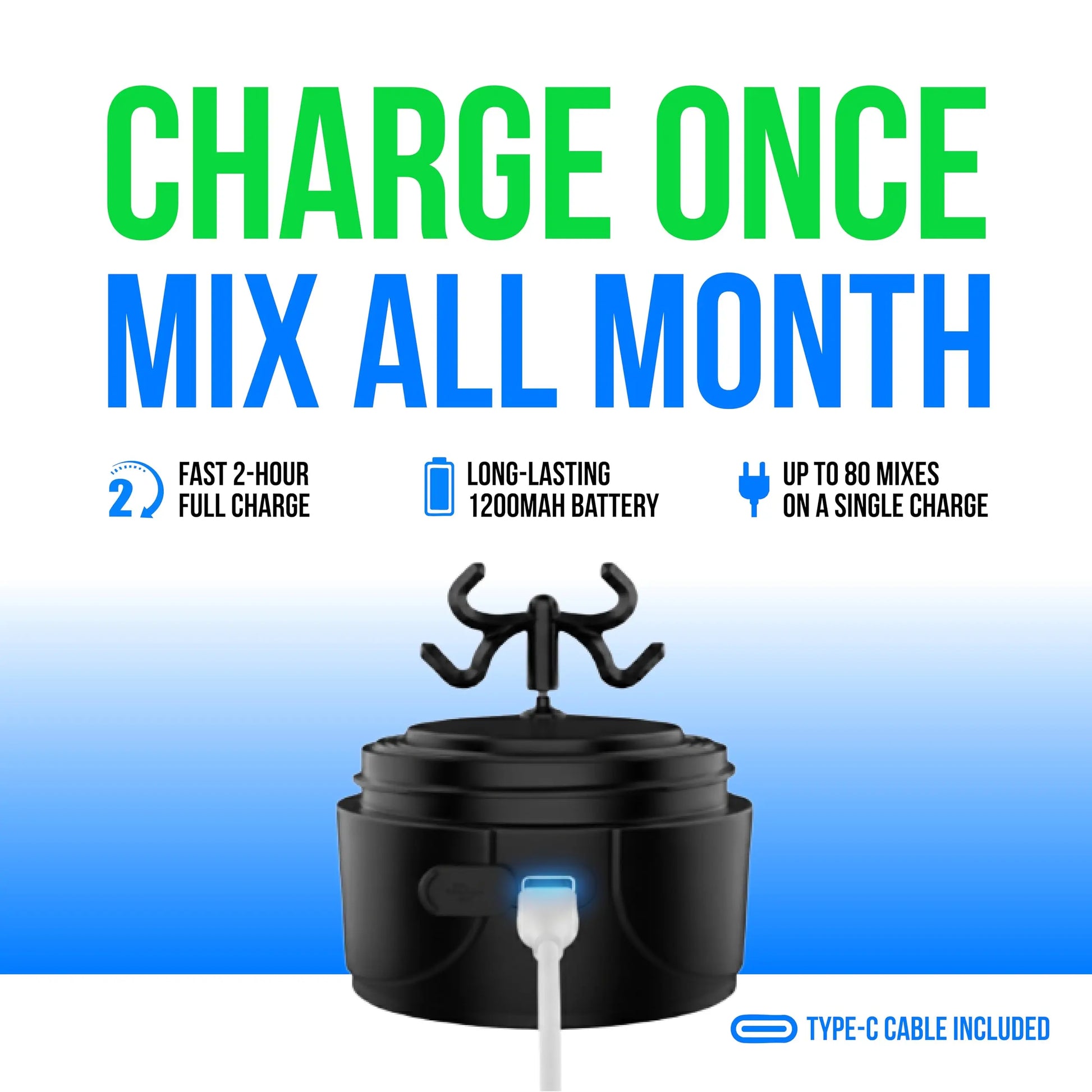 VELOMIX 24Oz Electric Protein Shake Mixer Bottle - USB-C Rechargeable, Leak-Proof Drink Mixer, 80 Mixes per Charge, 1-Touch Mix, Easy-Clean, Durable Bpa-Free PP/PE Plastic for Gym Stuff