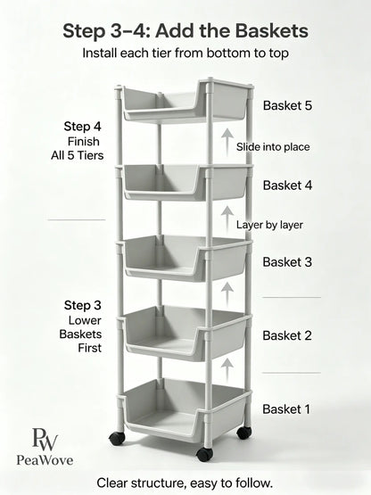 Peawove Multifunctional Multi-Layer Plastic Storage Cartwith Wheels, Layered Shelf Organizer for Bedroomkitchen Bathroom Living Room, Adjustablestanding Shelf Suction Cup Sponge Holder for Kitchen Sink Semiannual Sale 2026 Easy Install Kit Glove Clip Cas