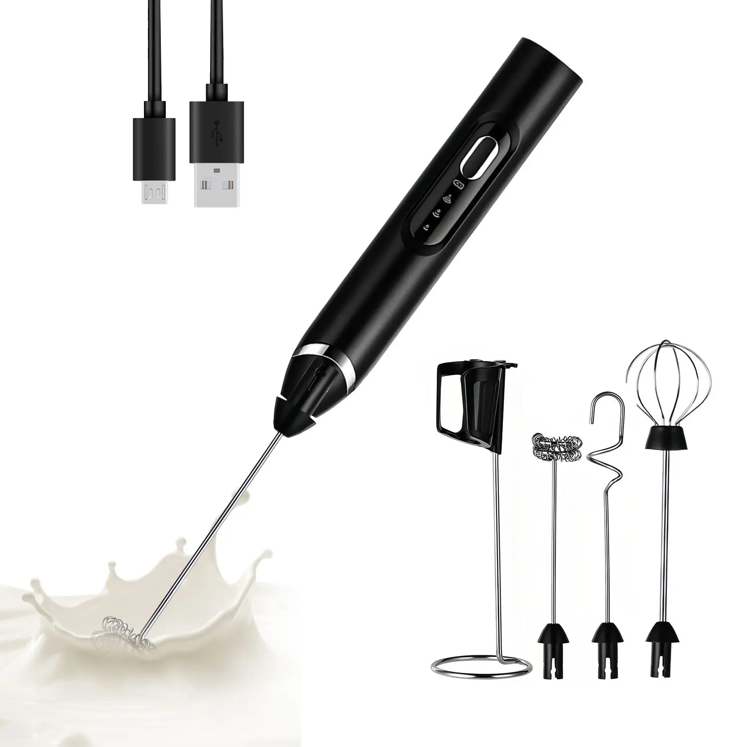 Summervibes 2026 Upgraded Rechargeable Milk Frother Handheld with 3 Heads 3 Speeds, Electric Coffee Mixer & Drink Foamer, Stainless Steel Whisk for Cappuccino, Latte, Cream Maker, Hot Chocolate, Egg Beater, Portable Kitchen Milk Bubbler Toolmothersdaygift