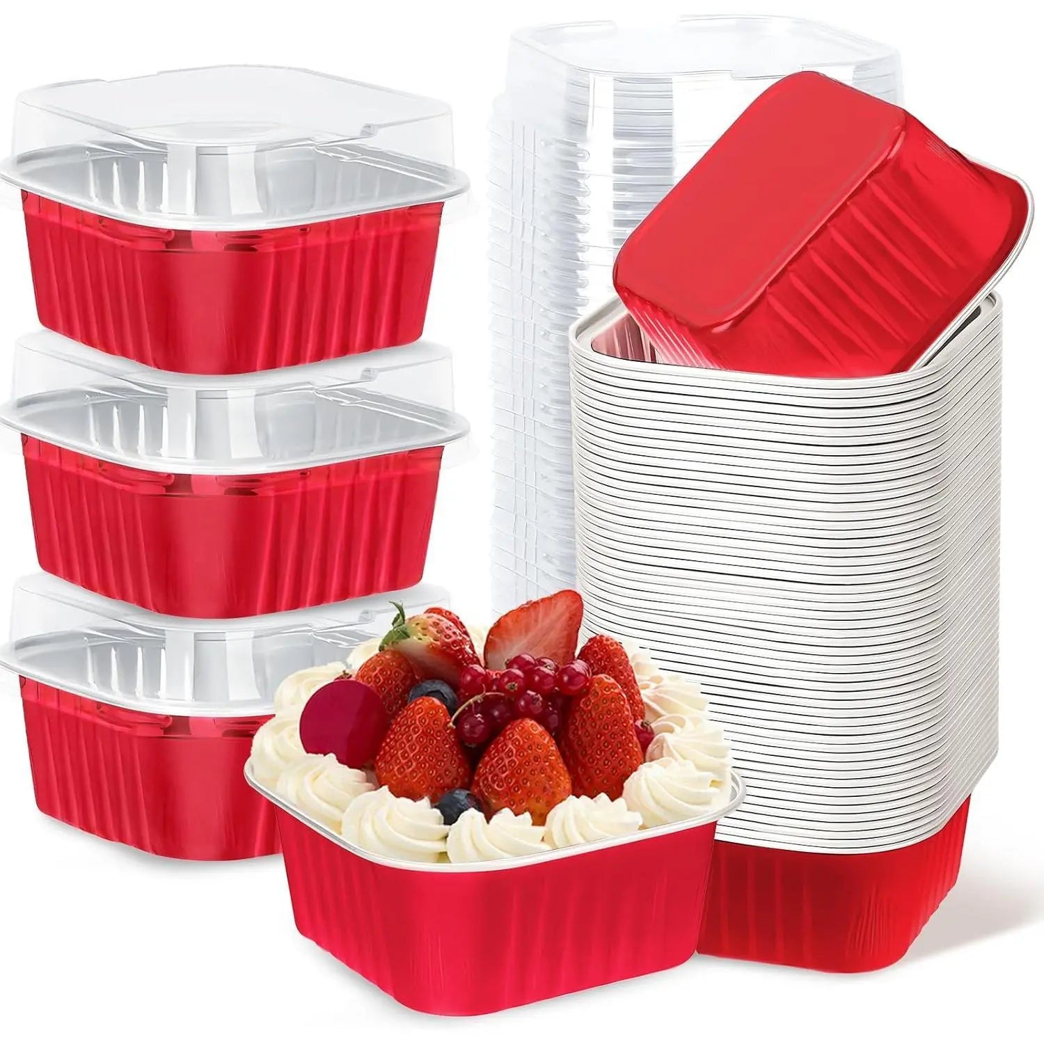 30Pack 5Oz Pink Mini Cake Pans with Lids Baking Cups Aluminum Foil Pans Tins Individual Dessert Cups Containers for Sales Party Picnics