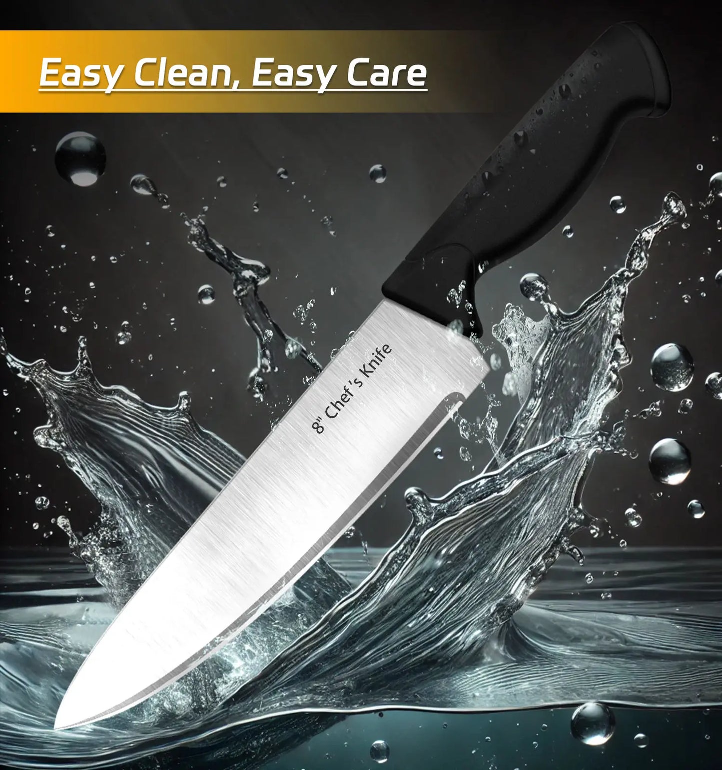 HENKELIVING 6-Piece Professional Kitchen Knife Set with Durable Block, Rust-Resistant Blades, and Ergonomic Handles in Black