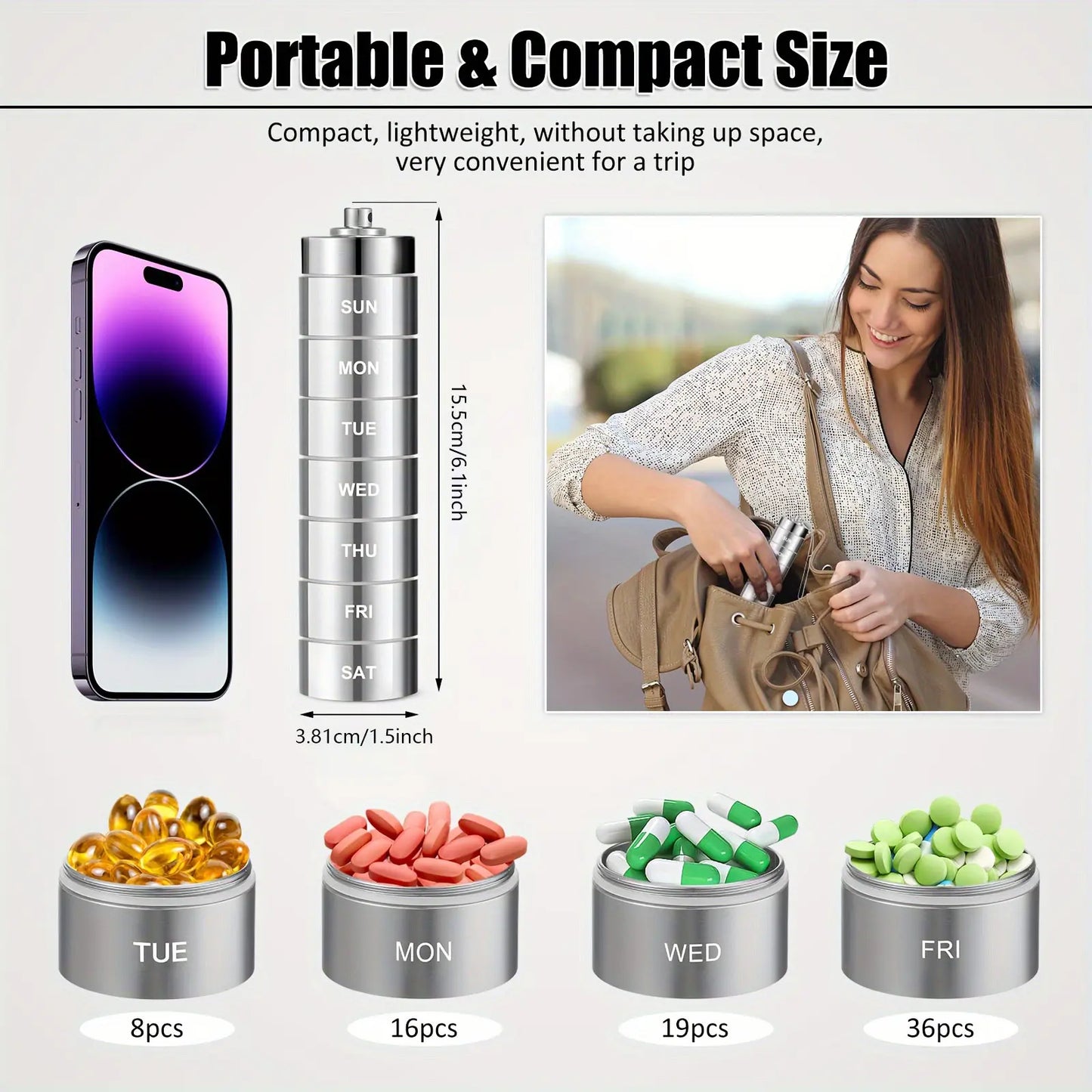 Portable 7-Grid Pill Storage Box, 1 Count Durable Home Pill Organizer, Pill Storage Box for Home Office Travel, Healthcare, Vitamin Organizer