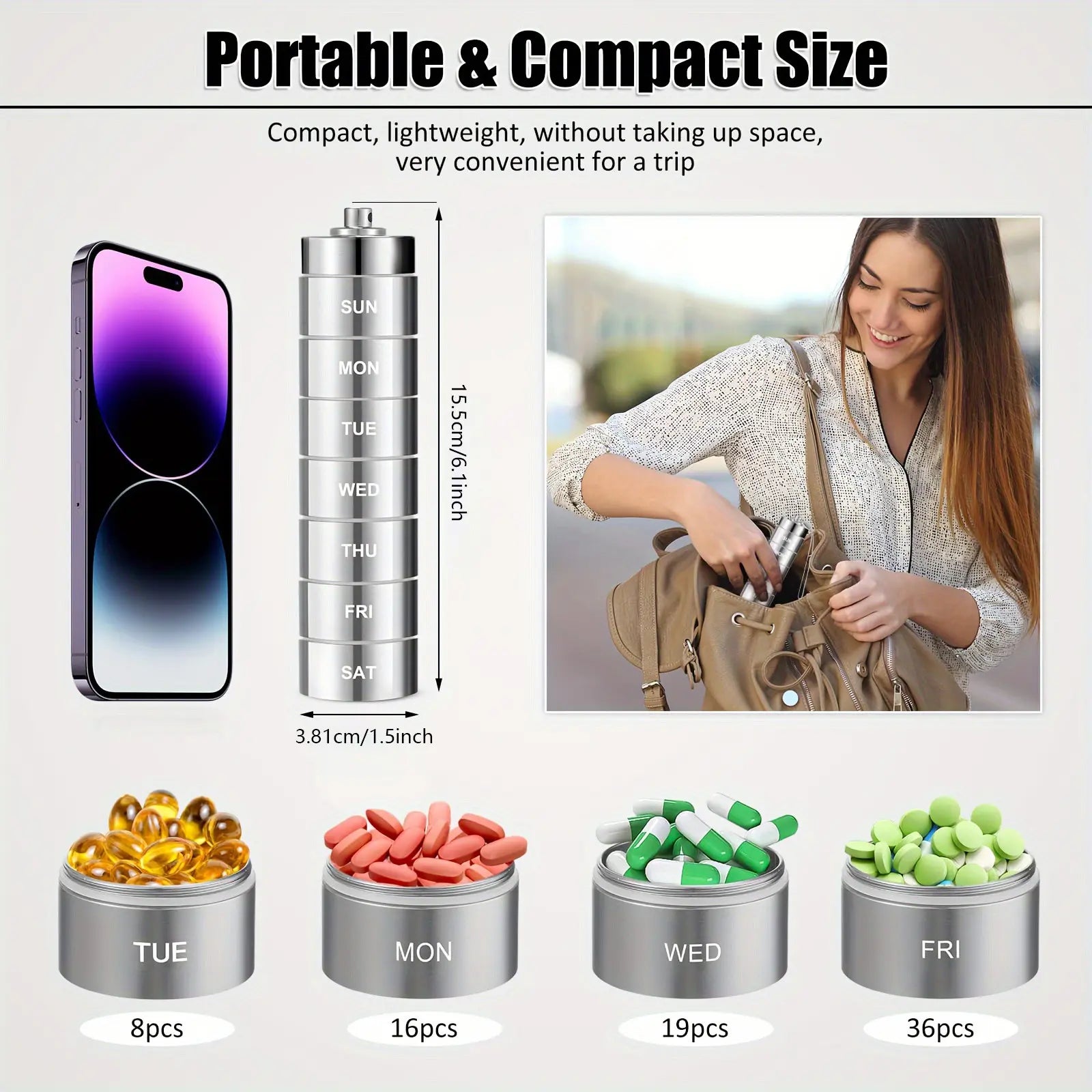 Portable 7-Grid Pill Storage Box, 1 Count Durable Home Pill Organizer, Pill Storage Box for Home Office Travel, Healthcare, Vitamin Organizer