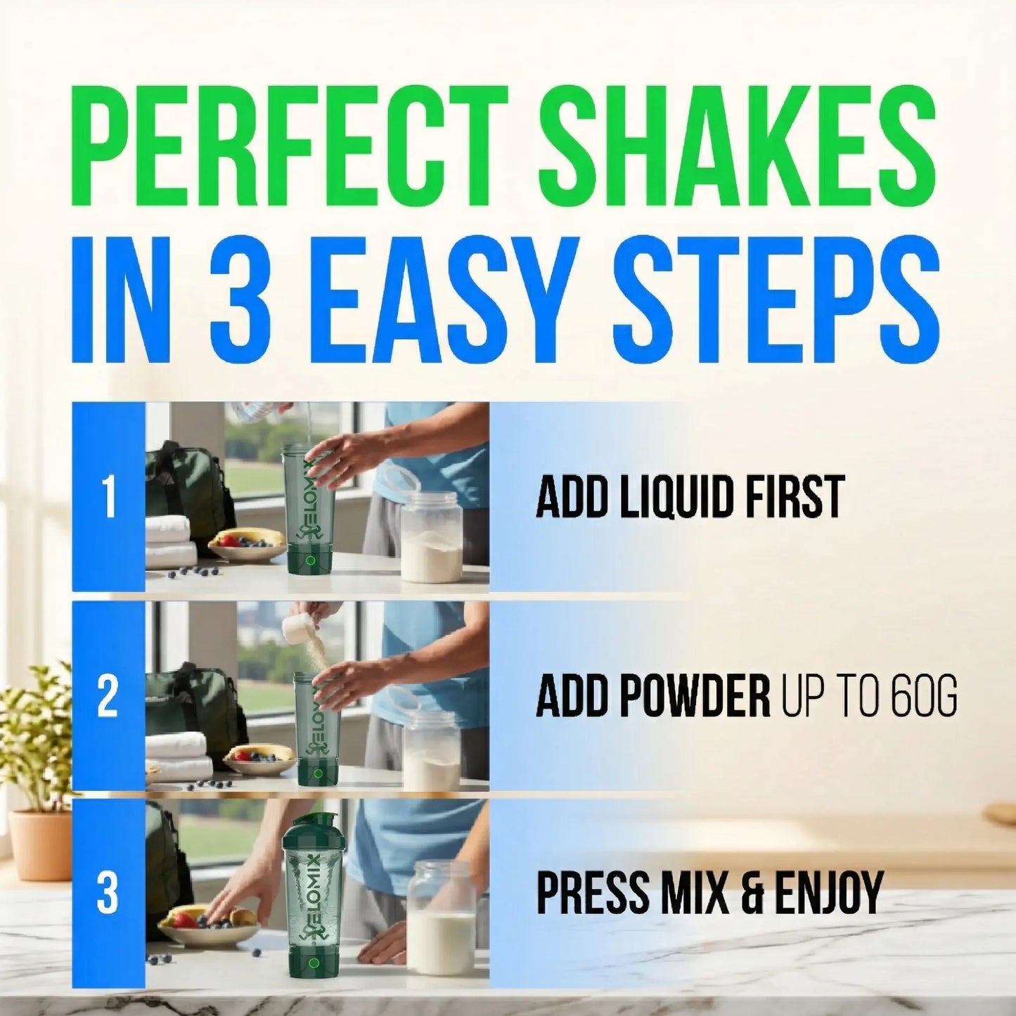 VELOMIX 24Oz Electric Protein Shake Mixer Bottle - USB-C Rechargeable, Leak-Proof Drink Mixer, 80 Mixes per Charge, 1-Touch Mix, Easy-Clean, Durable Bpa-Free PP/PE Plastic for Gym Stuff